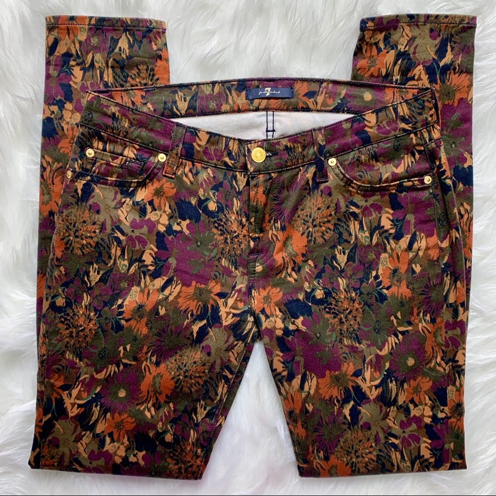 SOLD-7FAM Floral Print Skinny Pants - Picture 3 of 7